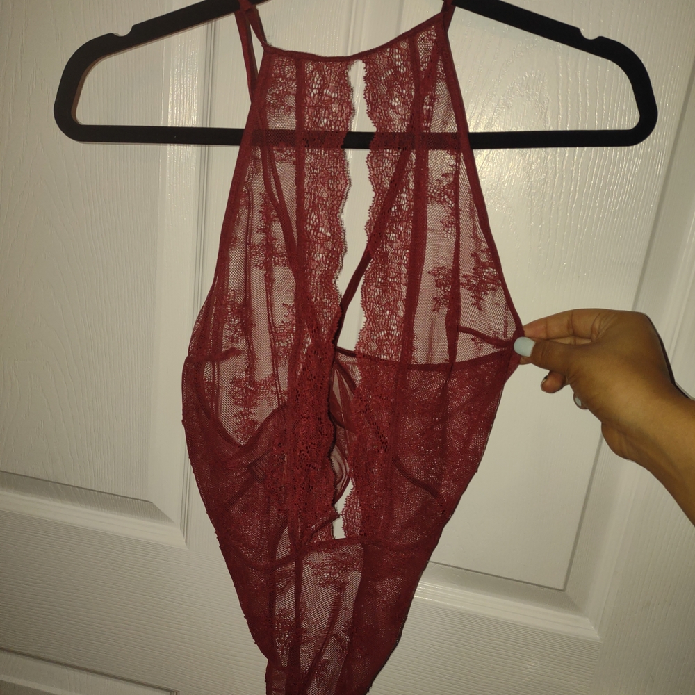 Sheer Lace Burgundy Bodysuit